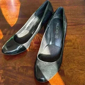 Aldo Women’s Black Patent Leather Pumps Heels Closed Toe Size 7